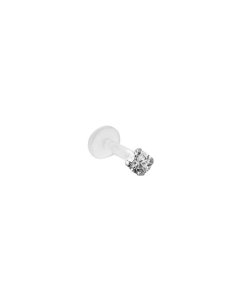 925 Sterling Silver Labret Nose Ring Stud Bioflex Post 3/16, 1/4, 9/32, 5/16, 3/8 2.5mm CZ 16G or 18G 16G - Red - 3/8" Labret...