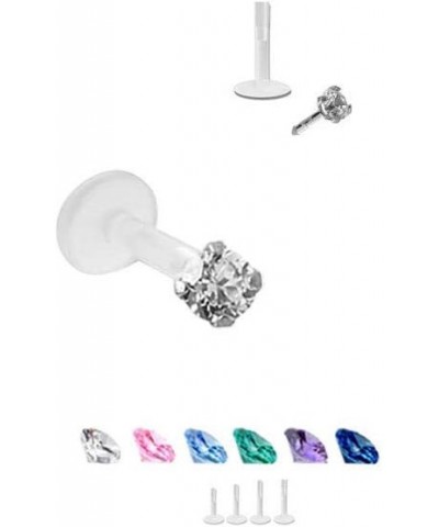 925 Sterling Silver Labret Nose Ring Stud Bioflex Post 3/16, 1/4, 9/32, 5/16, 3/8 2.5mm CZ 16G or 18G 16G - Red - 3/8" Labret...