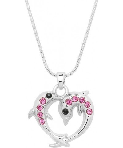 Dolphin Pendant Necklace Rhinestone Crystal Rhodium High Polished Style 11 - Pink $8.63 Necklaces