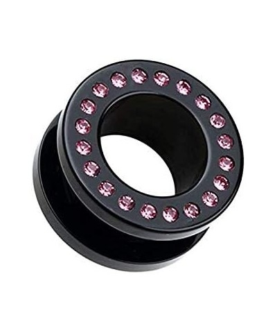 Gems Encircle Screw-Fit Ear Gauge Tunnel Plug Earrings 7/16" (11mm), Black/Pink $11.99 Body Jewelry