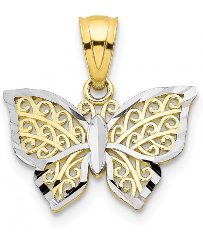 Solid 10k Yellow and White Gold Two Tone Butterfly Pendant Charm (16mm x 14mm) $40.95 Pendants