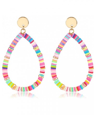 Rainbow Heishi Drop Earrings Polymer clay Bead Dangle Earrings Lightweight Teardrop Earrings Summer Jewelry $6.49 Earrings