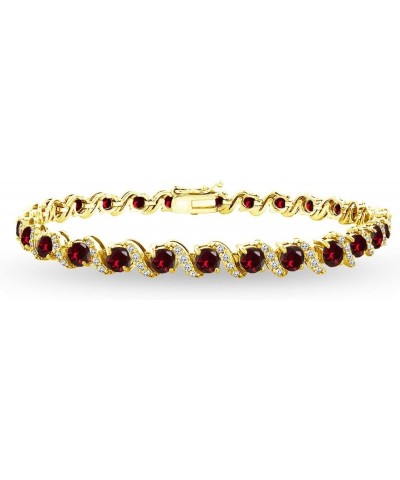 Sterling Silver Genuine, Created or Simulated Gemstone Round S Design Tennis Bracelet for Women Synthetic Ruby - Gold Flash $...