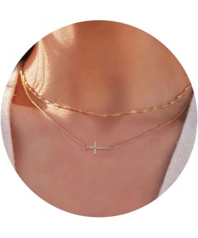 Dainty Cross Necklace for Women, 18K Gold Filled Simple Sideways Cross Necklace Jewelry Everyday for Girls Layered Twist & Cr...