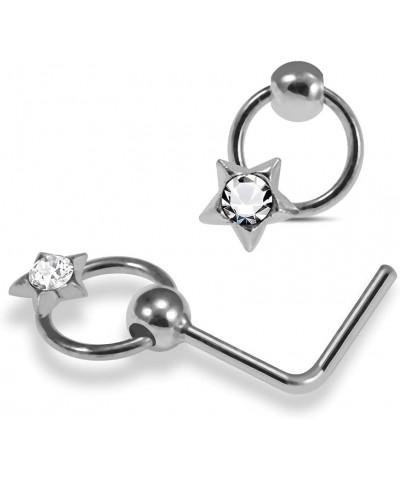 Jeweled Star on Moving Ring 925 Sterling Silver 22 Gauge L Shaped Clear $9.62 Body Jewelry