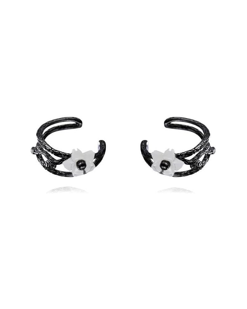 Solid 925 Sterling Silver Flower Cuff Clip-On Earrings Cartilage Wraps for Women Girls Helix Ear Cuffs No Piercing B-Black $9...