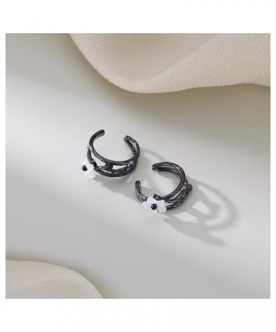 Solid 925 Sterling Silver Flower Cuff Clip-On Earrings Cartilage Wraps for Women Girls Helix Ear Cuffs No Piercing B-Black $9...