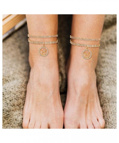 Constellation Rhinestone Anklets 2pcs Adjustable Shiny Tennis Ankle Bracelet Layered Constellation Pendant Diamond Foot Chain...