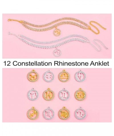 Constellation Rhinestone Anklets 2pcs Adjustable Shiny Tennis Ankle Bracelet Layered Constellation Pendant Diamond Foot Chain...