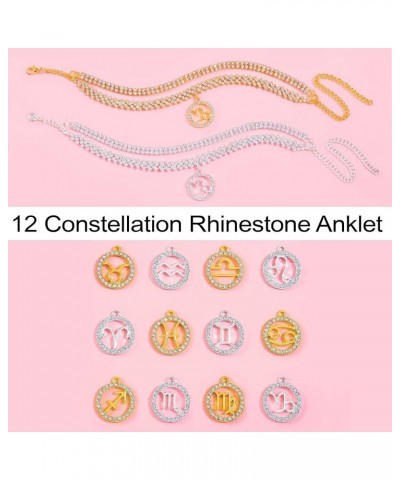 Constellation Rhinestone Anklets 2pcs Adjustable Shiny Tennis Ankle Bracelet Layered Constellation Pendant Diamond Foot Chain...