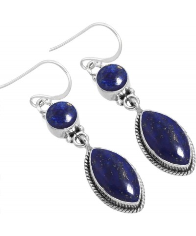 925 Sterling Silver Handmade Drop Dangle Earring for Women 2 Gemstone Statement Jewelry for Gift (98552_E) Lapis $18.26 Earrings