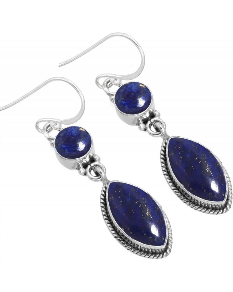 925 Sterling Silver Handmade Drop Dangle Earring for Women 2 Gemstone Statement Jewelry for Gift (98552_E) Lapis $18.26 Earrings