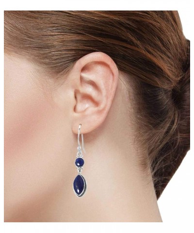 925 Sterling Silver Handmade Drop Dangle Earring for Women 2 Gemstone Statement Jewelry for Gift (98552_E) Lapis $18.26 Earrings