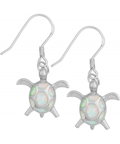 Sterling Silver, Gold Tone or Rose Tone Created Blue, White or Pink Opal Turtle Dangle Earrings White Opal $24.19 Earrings