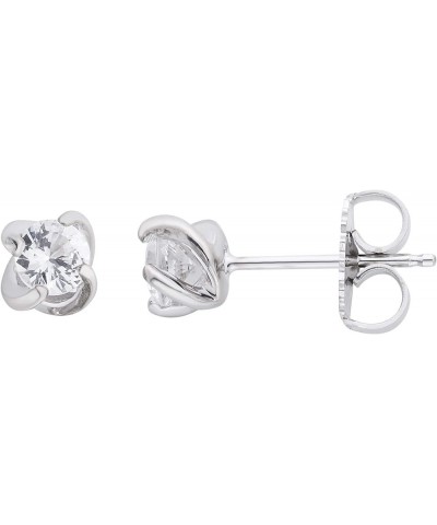 .925 Sterling Silver Petite Swirl-Set 1/5" Birthstone Stud Earrings - Choice of Birthstone 04 April - Lab-Grown White Sapphir...