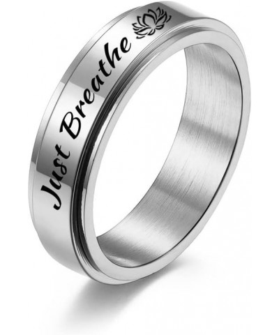 SSZYU Just Breathe Inspirational Jewelry Simple Ring Stainless Steel Band Ring for Teen Inspirational Spinner Ring High Polis...