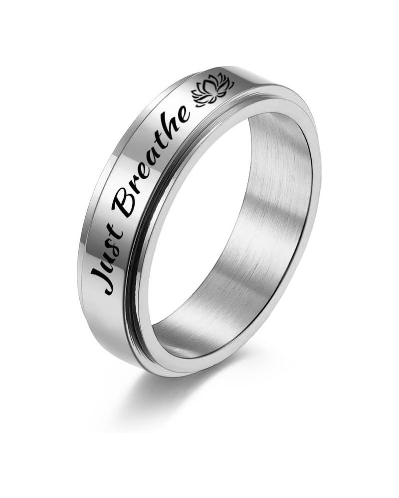 SSZYU Just Breathe Inspirational Jewelry Simple Ring Stainless Steel Band Ring for Teen Inspirational Spinner Ring High Polis...