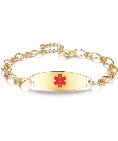 Ladies' Elegant Medical ID Bracelet Fashion Stainless steel Chain Alert Bracelets for women with Free engraving Gold CUSTOMIZ...