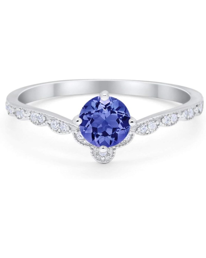 Art Deco Chevron Midi V Ring Stacking Round Cubic Zirconia 925 Sterling Silver Simulated Tanzanite CZ $11.25 Rings