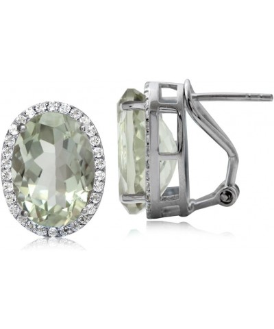 Oval 14X10 mm. Genuine Gemstone 925 Sterling Silver Omega Clip Classic Earrings prasiolite-quartz $29.50 Earrings