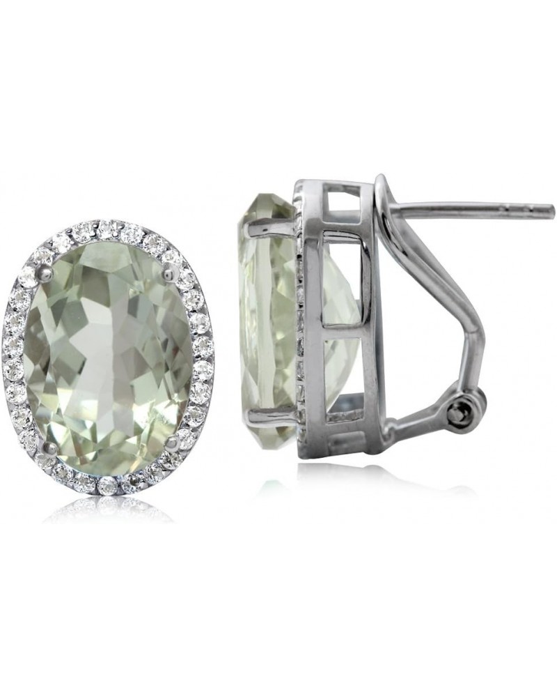 Oval 14X10 mm. Genuine Gemstone 925 Sterling Silver Omega Clip Classic Earrings prasiolite-quartz $29.50 Earrings