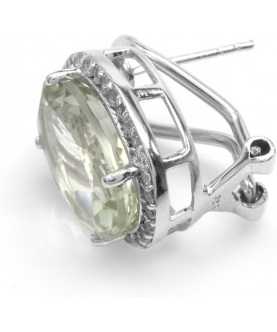 Oval 14X10 mm. Genuine Gemstone 925 Sterling Silver Omega Clip Classic Earrings prasiolite-quartz $29.50 Earrings