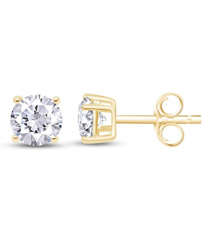 Round Shape Stud Earrings In 14K Yellow Gold Over Sterling Silver (1 Ct) Cubic Zirconia $13.20 Earrings