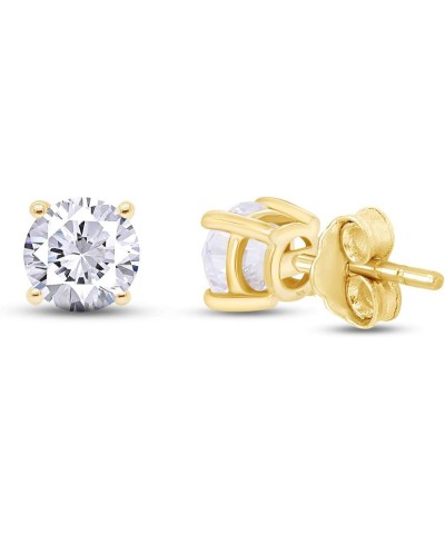 Round Shape Stud Earrings In 14K Yellow Gold Over Sterling Silver (1 Ct) Cubic Zirconia $13.20 Earrings