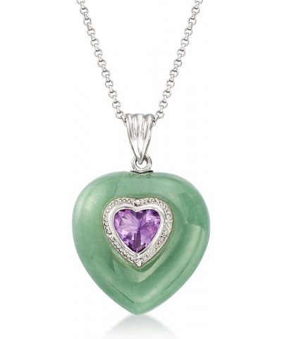 Jade and 1.50 Carat Amethyst Heart Pendant Necklace in Sterling Silver 18.0 Inches $49.30 Necklaces