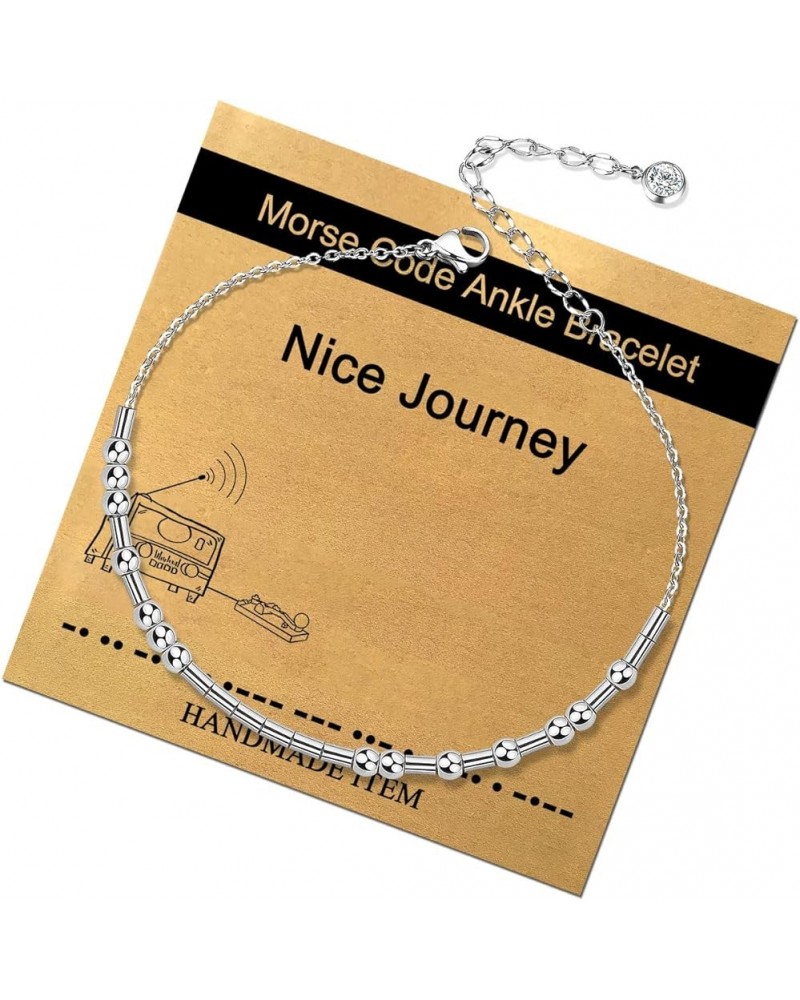 Morse Code Silver Anklet for Women,Beaded Chain Ankle Bracelets for Women Girls Mother Daughter Sister Friend Dainty Inspirat...