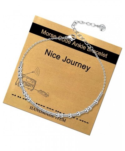 Morse Code Silver Anklet for Women,Beaded Chain Ankle Bracelets for Women Girls Mother Daughter Sister Friend Dainty Inspirat...