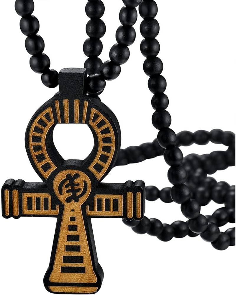 Men/Women Wood Bead Cross/Egyptian Ankh Rosary Necklace, Charms 36" Chain, Send Gift Box B: Egyptian cross $8.54 Necklaces