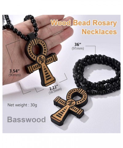 Men/Women Wood Bead Cross/Egyptian Ankh Rosary Necklace, Charms 36" Chain, Send Gift Box B: Egyptian cross $8.54 Necklaces