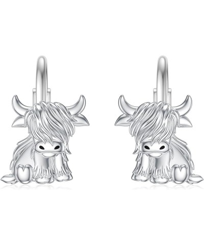 Highland Cow Earrings 925 Sterling Silver Highland Cow Dangle Stud Leverback Hoop Earrings Highland Cow with Sunflower Jewelr...