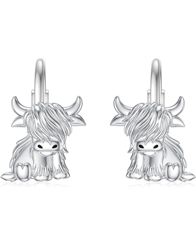 Highland Cow Earrings 925 Sterling Silver Highland Cow Dangle Stud Leverback Hoop Earrings Highland Cow with Sunflower Jewelr...