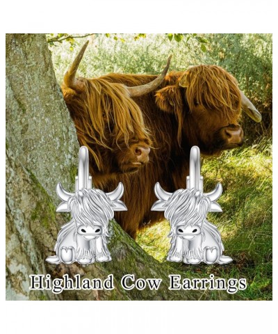 Highland Cow Earrings 925 Sterling Silver Highland Cow Dangle Stud Leverback Hoop Earrings Highland Cow with Sunflower Jewelr...