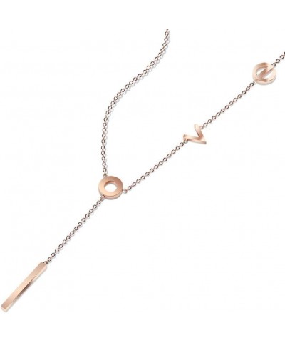 Women's Stainless Steel Love Y Shaped Necklace Circle Lariat Necklace (nl005577) Rose Gold $9.00 Necklaces