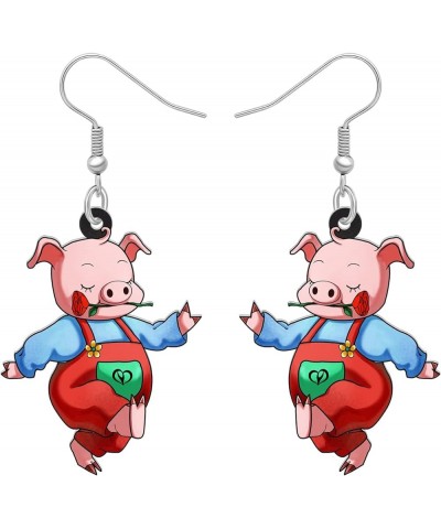 Acrylic Drop Dangle Farm Animals Cute Pig Earrings Jewelry For Women Girls Kids Gift Charms Coral $6.62 Earrings