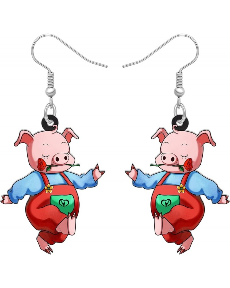 Acrylic Drop Dangle Farm Animals Cute Pig Earrings Jewelry For Women Girls Kids Gift Charms Coral $6.62 Earrings