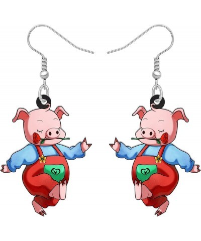 Acrylic Drop Dangle Farm Animals Cute Pig Earrings Jewelry For Women Girls Kids Gift Charms Coral $6.62 Earrings