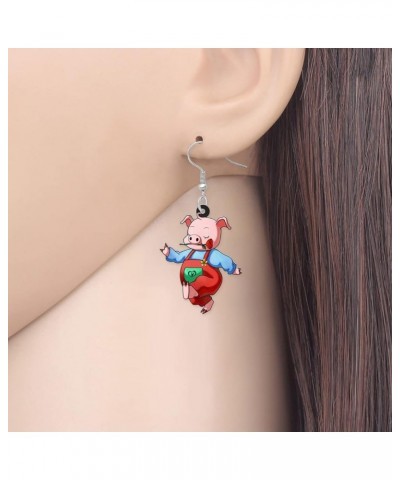 Acrylic Drop Dangle Farm Animals Cute Pig Earrings Jewelry For Women Girls Kids Gift Charms Coral $6.62 Earrings