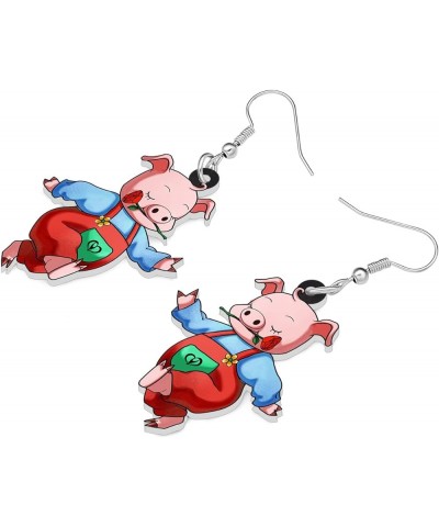 Acrylic Drop Dangle Farm Animals Cute Pig Earrings Jewelry For Women Girls Kids Gift Charms Coral $6.62 Earrings