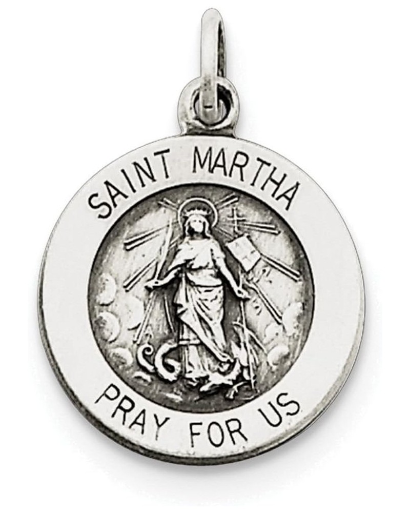 Sterling Silver Round Antiqued Medal Pendant Necklace Chain Included Saint Martha $19.20 Necklaces