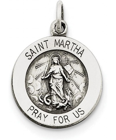 Sterling Silver Round Antiqued Medal Pendant Necklace Chain Included Saint Martha $19.20 Necklaces