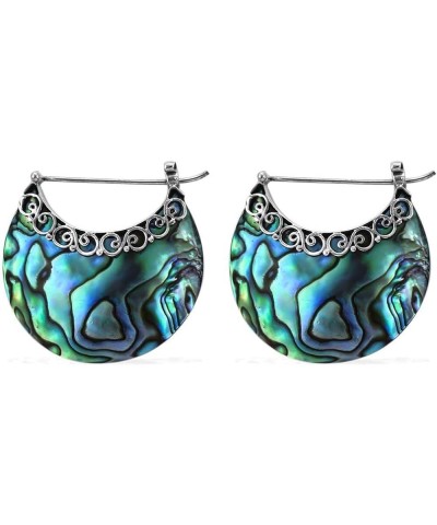 Shop LC Abalone Shell Hoop Earrings in 925 Sterling Silver - Genuine Handmade Abalone Boho Jewelry for Women - Natural Abalon...