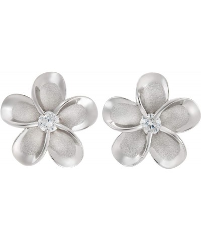 925 Sterling Silver 14K Gold Plated Hawaiian Plumeria Flower Stud Post Earrings with Cubic Zirconia 8mm 10mm 12mm 15mm Nickel...