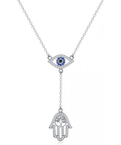 Evil Eye Necklace 925 Sterling Silver Hamsa hand Y Lariat Protection Amulet Evil Eye Jewelry Birthday Gift for Women Evil eye...