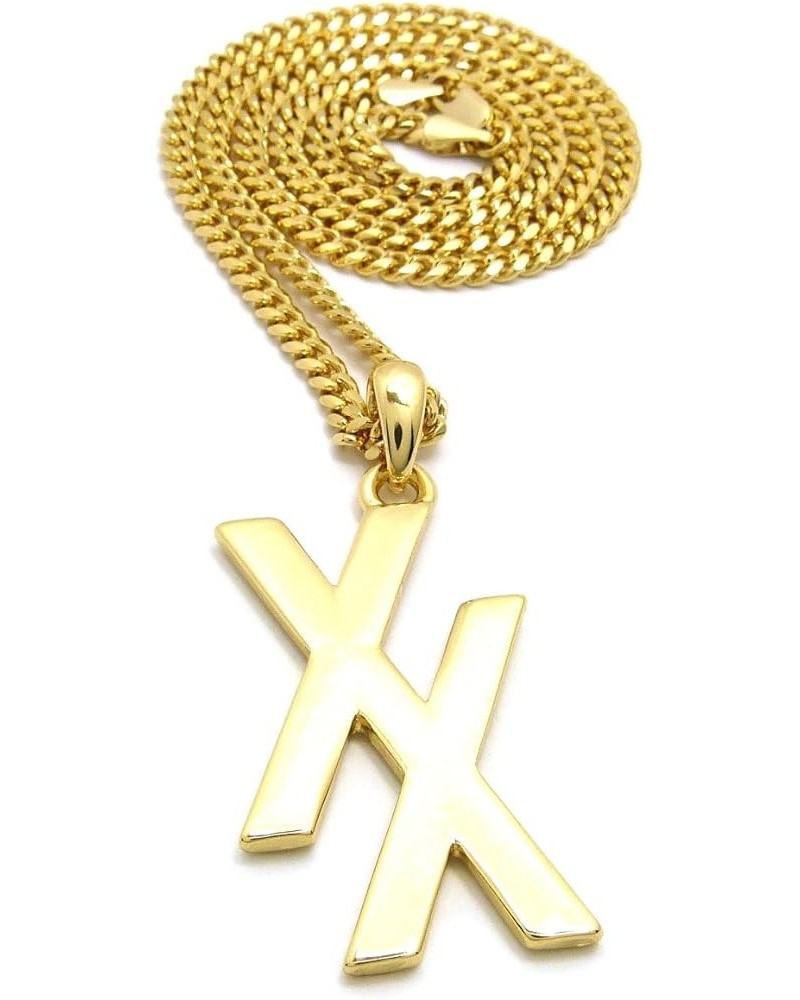 Unisex Polished Micro Initial XX Pendant 20",22",24" Various Chain Necklace in Gold Tone Gold / 3mm 24" Cuban Chain $9.87 Nec...