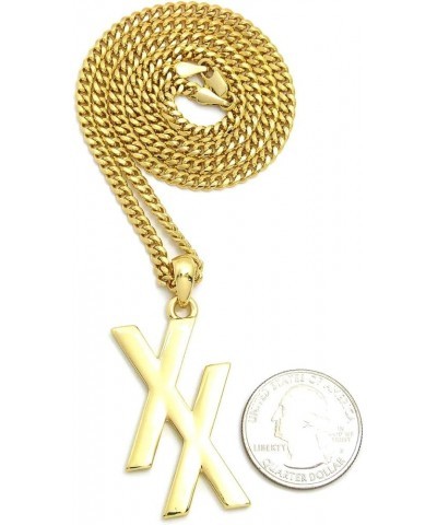 Unisex Polished Micro Initial XX Pendant 20",22",24" Various Chain Necklace in Gold Tone Gold / 3mm 24" Cuban Chain $9.87 Nec...