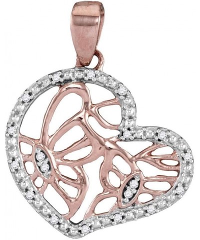 14K Rose Gold Womens Round Diamond Heart Butterfly Pendant 1/20 Cttw $110.66 Pendants